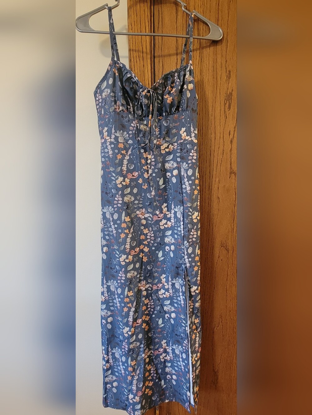 Blue Floral Slip Dress with Spaghetti Straps